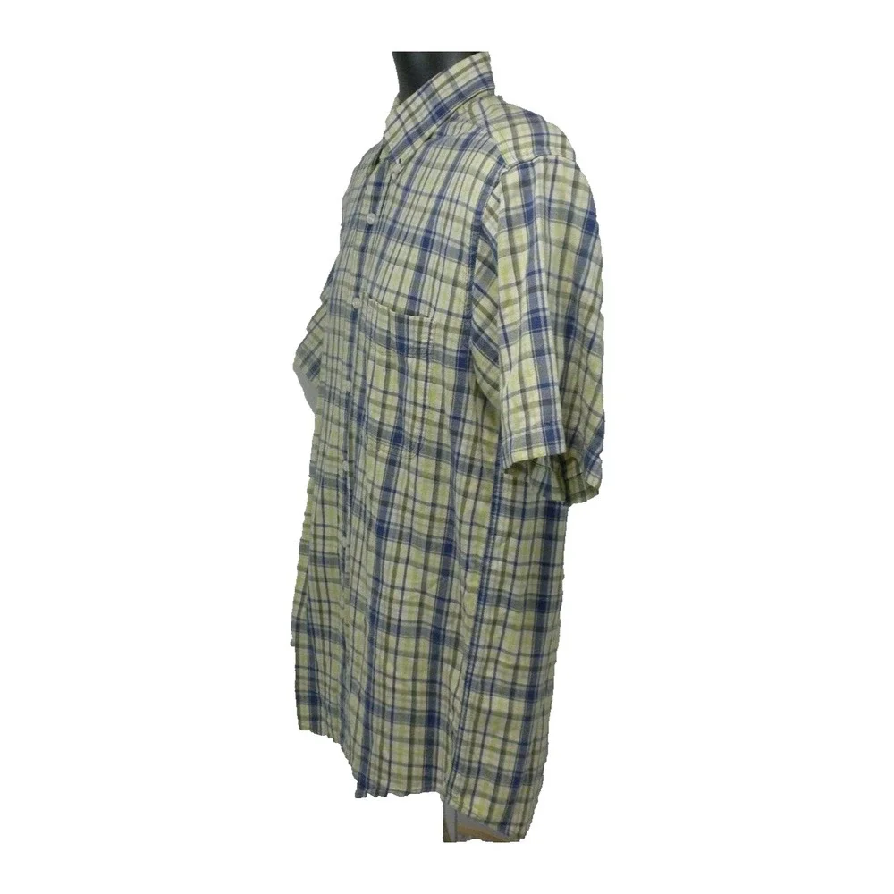 L.L. Bean‎ Shirt Mens S Green Blue Plaid Button Up Short Sleeve Camp Outdoor